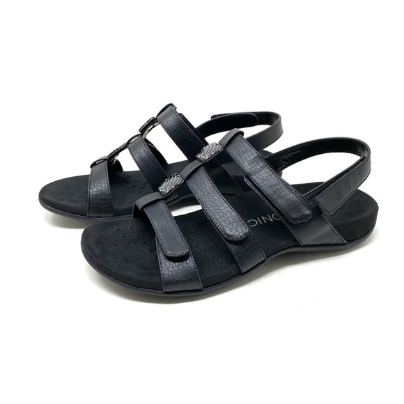 Vionic Amber Black Crocodile - Women\'s Adjustable Slide Sandal - Orthaheel